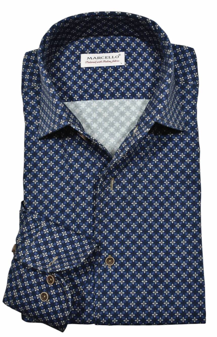 NEW MARCELLO men's hugo medallion long sleeve shirt in blue